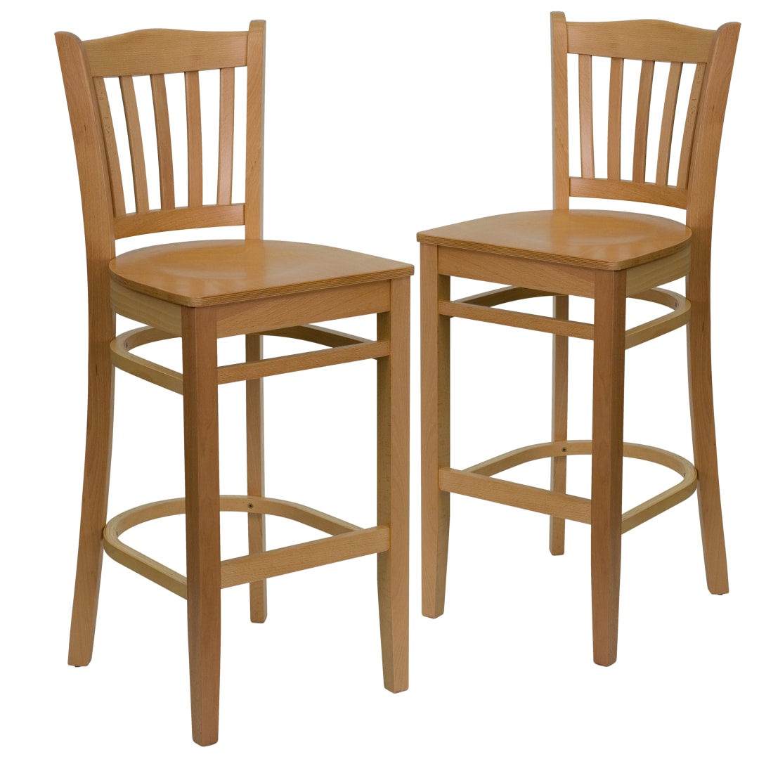 2 Pk. HERCULES Series Vertical Slat Back Natural Wood Restaurant Barstool