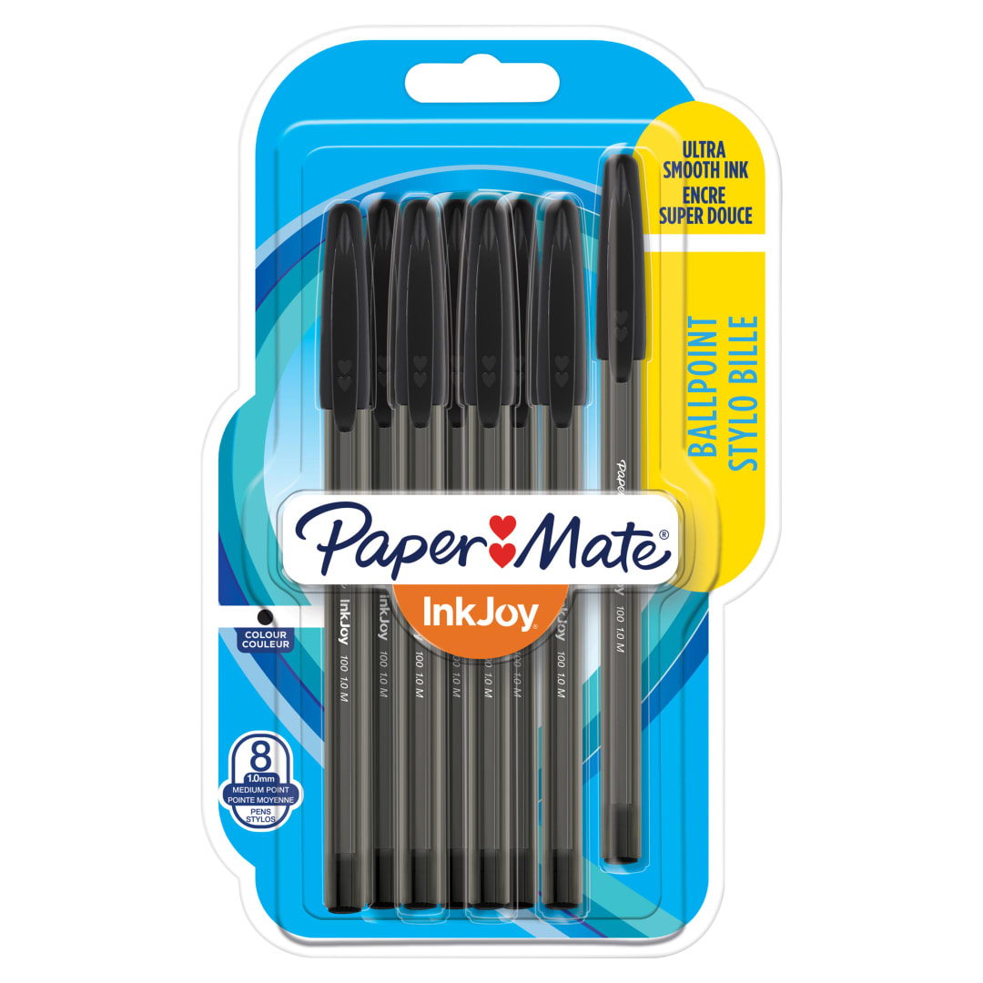 Paper Mate InkJoy 100RT Bolígrafo retráctil | punta media (1,0 mm) | negro | paquete de 8