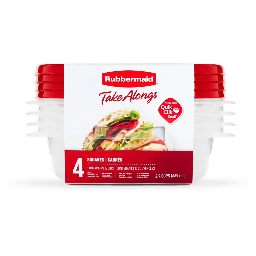 Rubbermaid® TakeAlongs® 2.9 Cup Square Food Storage Containers, 4 Pack, Racer Red