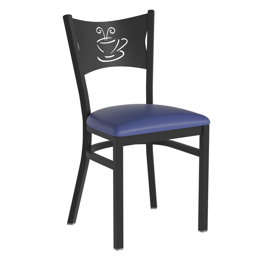 HERCULES Black Coffee Back Metal Restaurant Chair - Blue Vinyl Seat