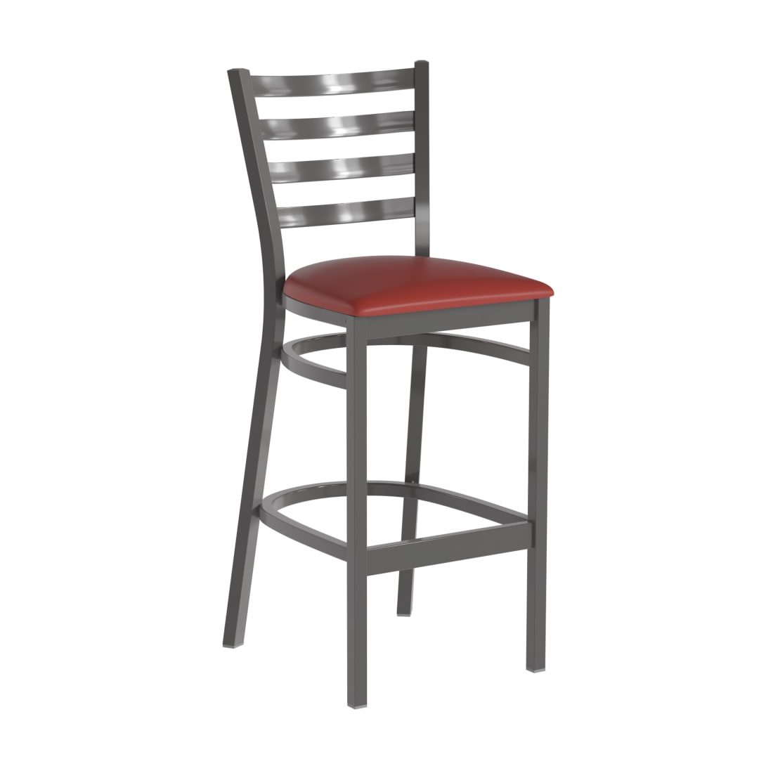HERCULES Silver Antique Finish with Clear Coat Ladder Back Metal Restaurant Barstool - Red Vinyl Seat