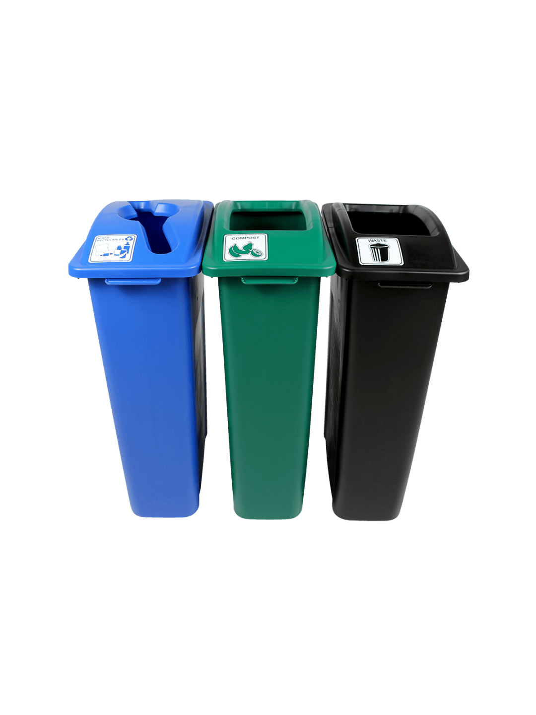  WASTE WATCHER - Triple - Kit - Mixed Recyclables-Compost-Waste - Mixed-Full - Blue-Green-Black
