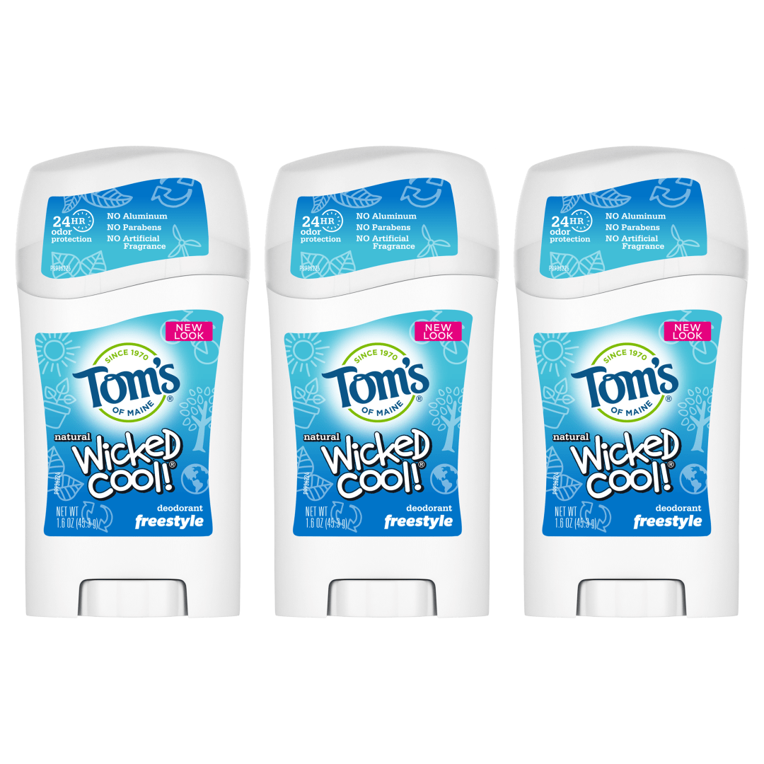 Tom’s of Maine Freestyle Wicked Cool! Natural Deodorant for Tweens, Aluminum Free Deodorant Stick, 1.6 oz (3 Pack)