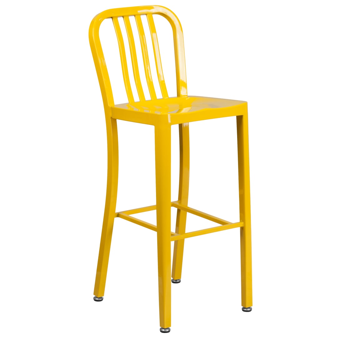 Gael Commercial Grade 30" High Yellow Metal Indoor-Outdoor Barstool with Vertical Slat Back