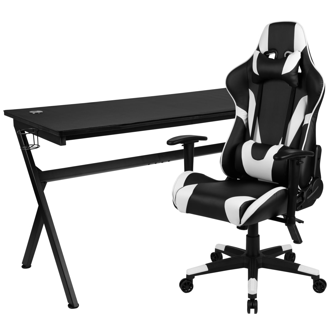 Optis Gaming Desk and Black Reclining Gaming Chair Set /Cup Holder/Headphone Hook/Removable Mouse Pad Top - Wire Management