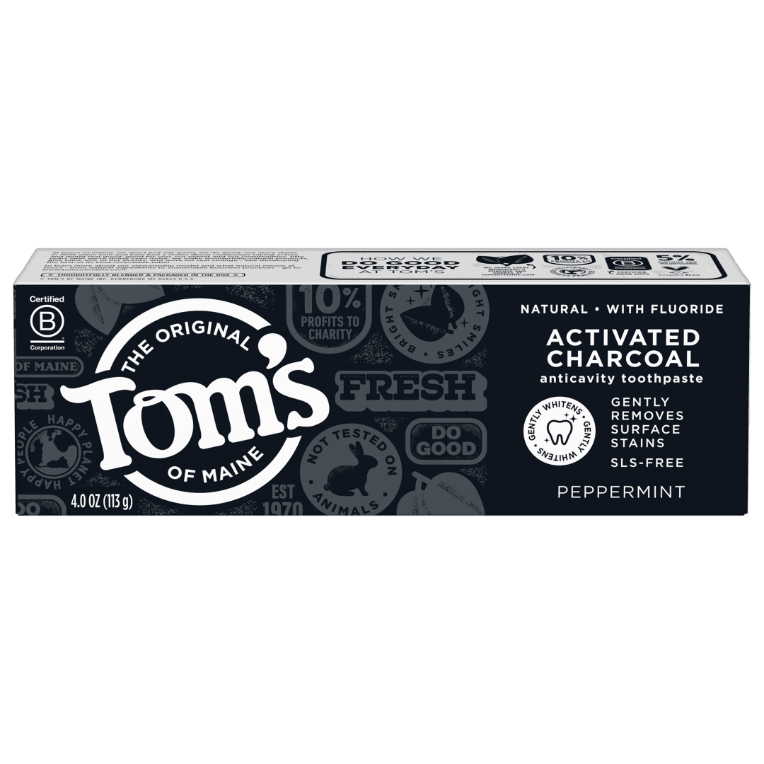 Tom's of Maine Activated Charcoal Whitening Natural Toothpaste With Fluoride, Peppermint, 4 oz.