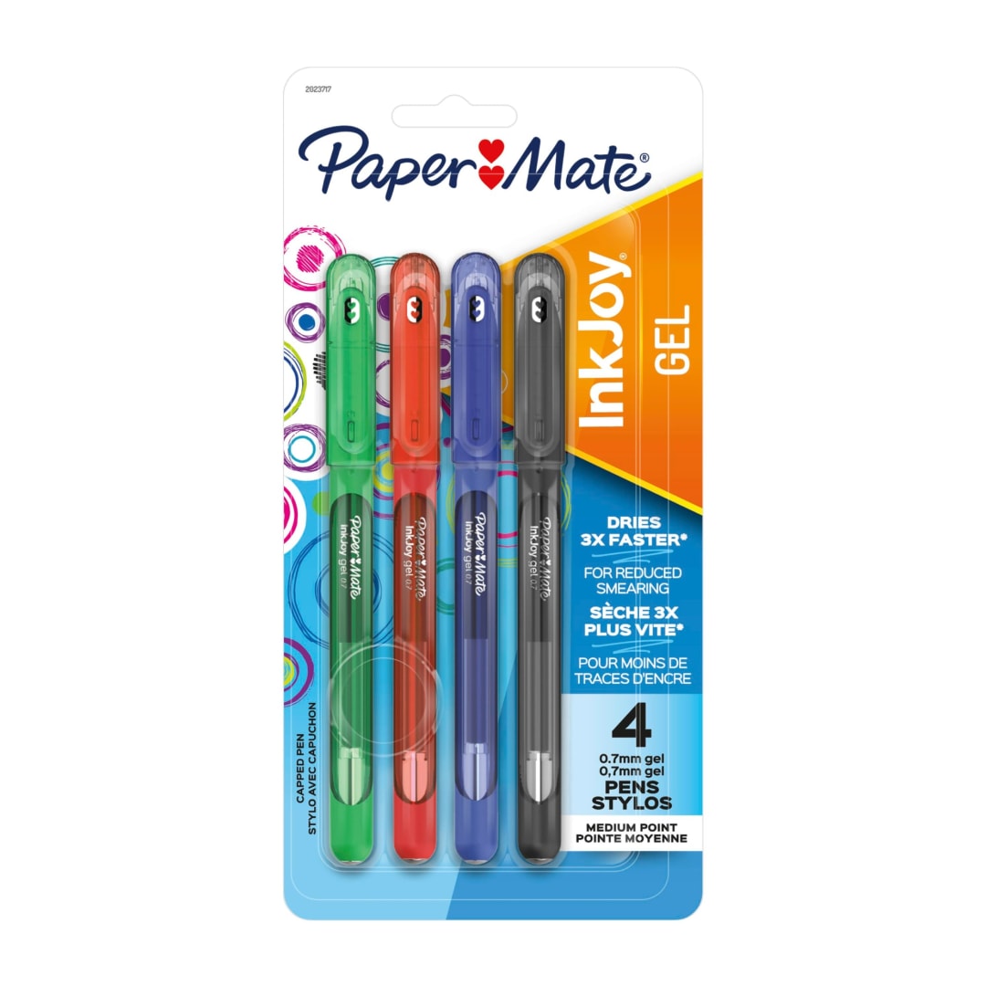Paper Mate® InkJoy® Pens, Capped Gel Pens, Medium Point (0.7 mm), Assorted, 4 Count