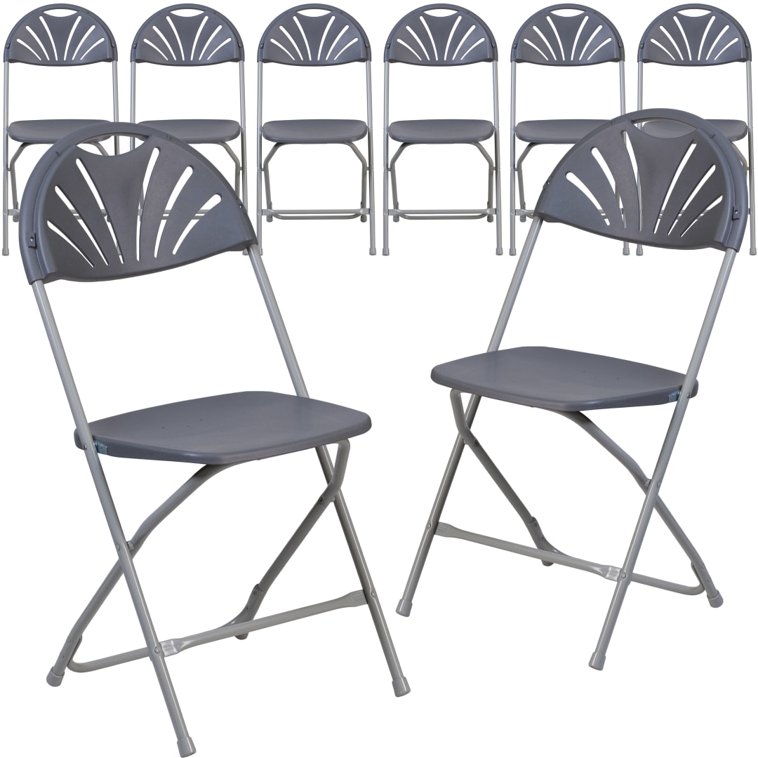 8 Pack HERCULES Series 650 lb. Capacity Charcoal Plastic Fan Back Folding Chair