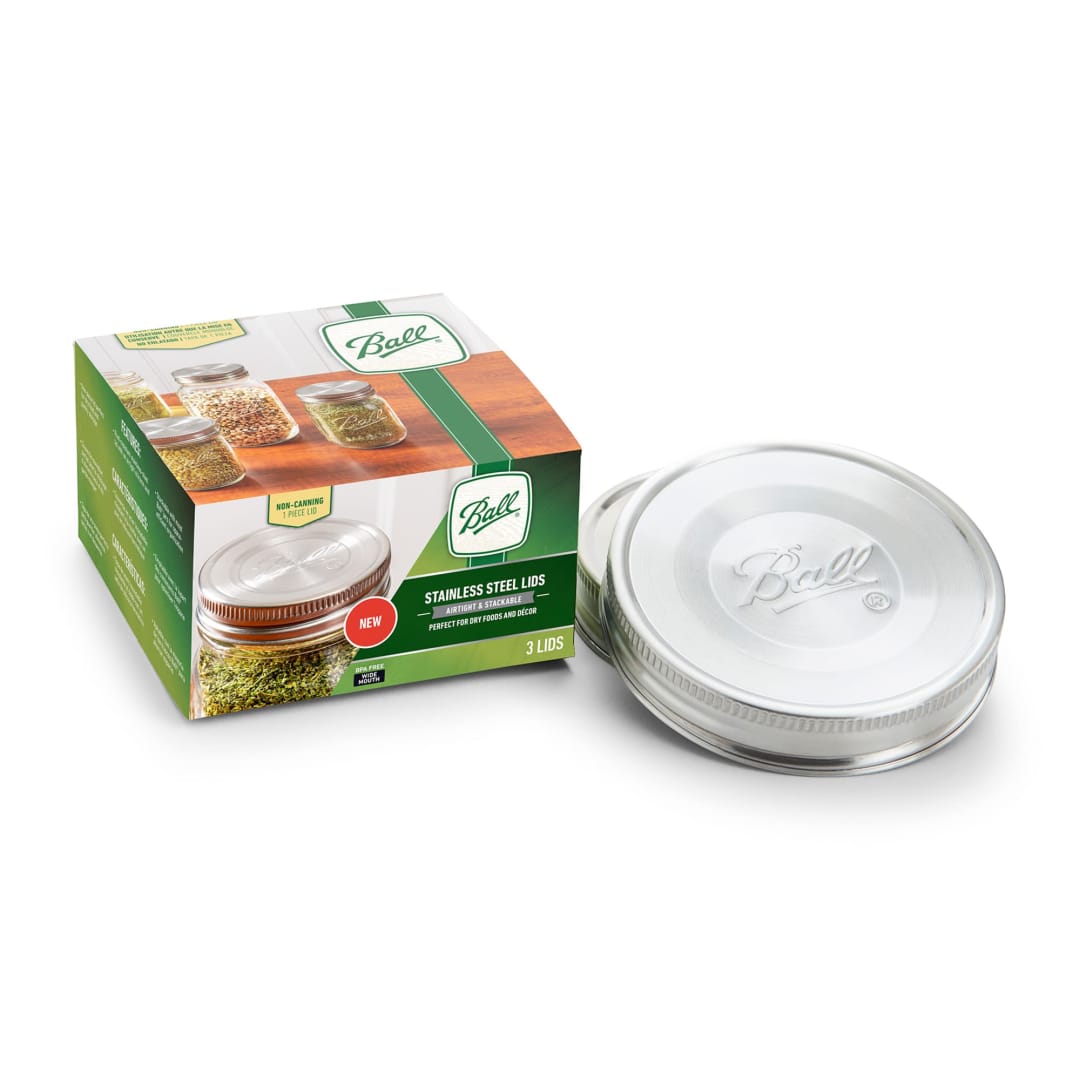Ball® Jar Stainless Steel One-Piece Mason Jar Lids, Wide Mouth, 3-Pack