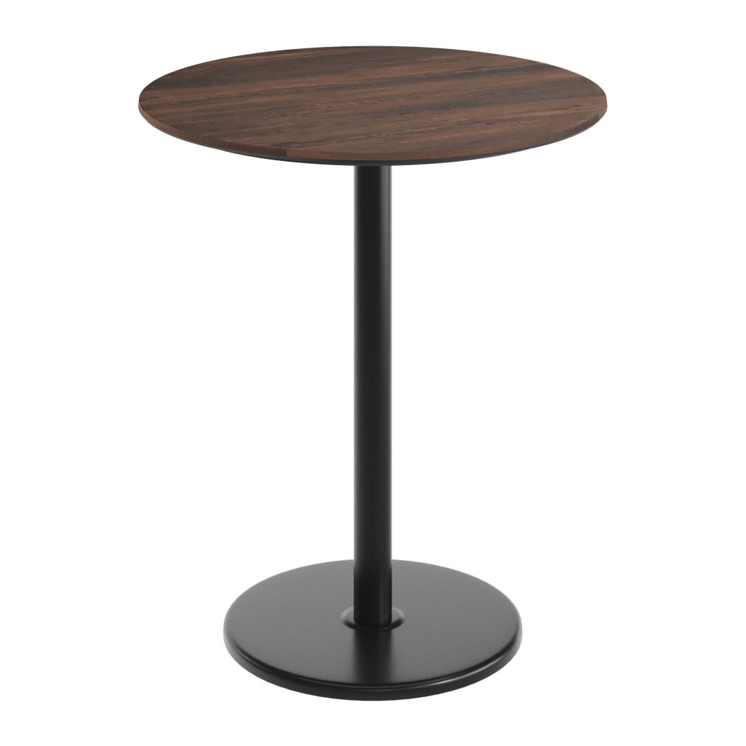 TopGuard 36" Round Tabletop, Seamless Surface Technology, Dark Brown with 24" Black Round Bar Height Base, Moisture, Scratch, Heat, UV Resistant