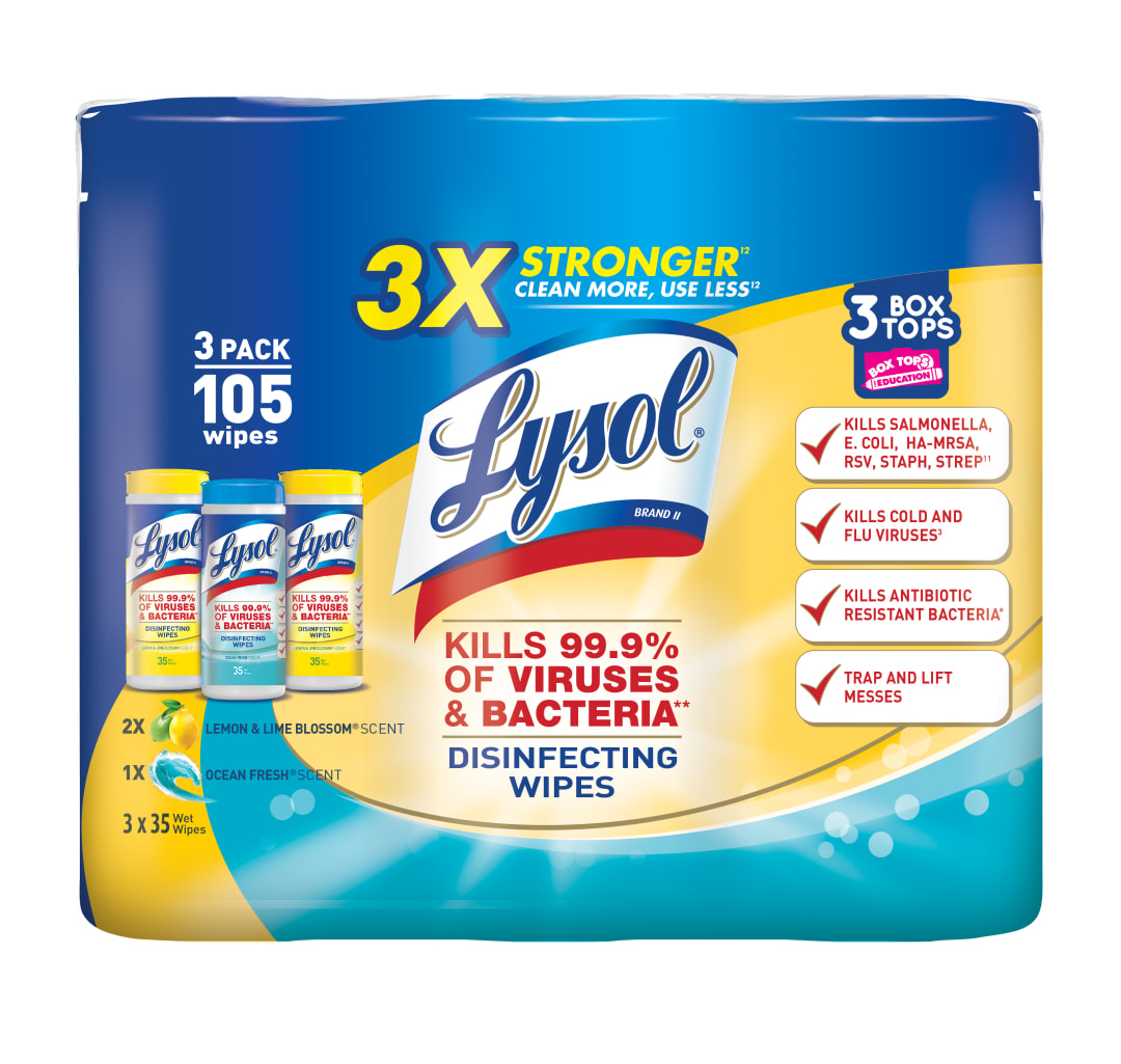 LYSOL® Disinfecting Wipes - (2 Lemon+1 Ocean) 4/(3x35) ct.