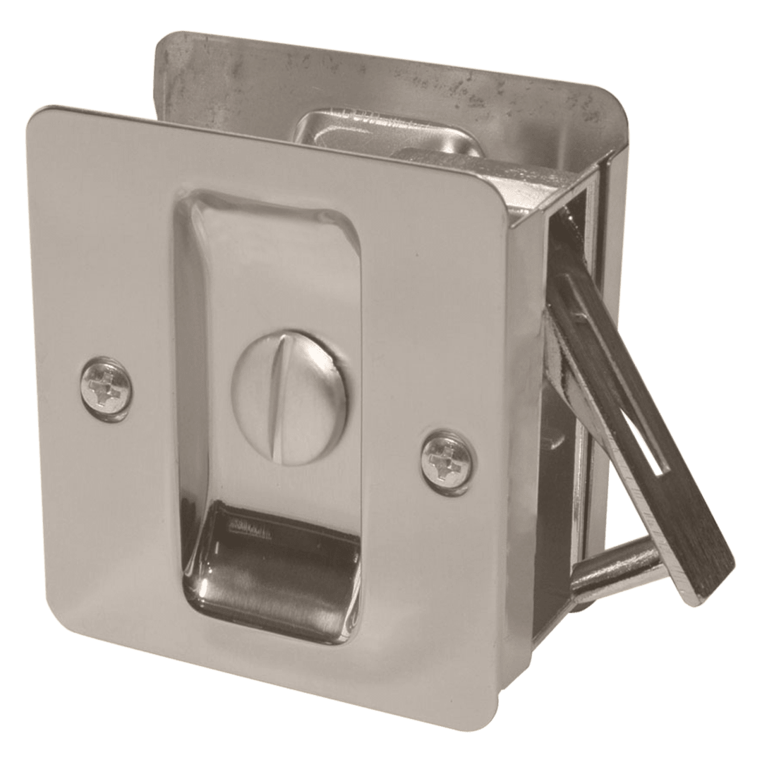 Square Pocket Door Lock - Bed/Bath in Satin Nickel