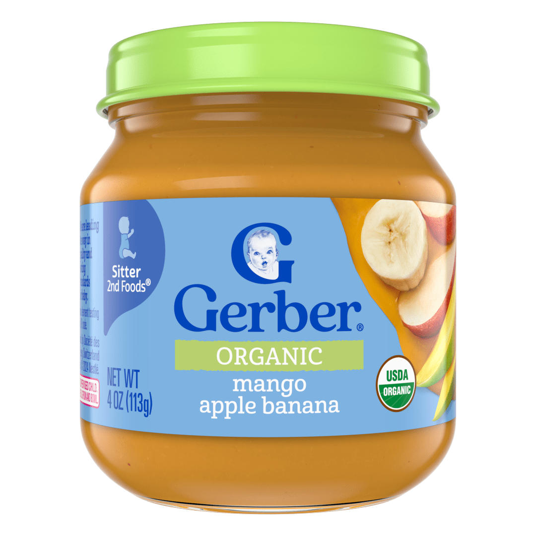 Gerber Stage 2 Baby Food, Organic Mango Apple Banana Jar, Non-GMO, Baby Puree