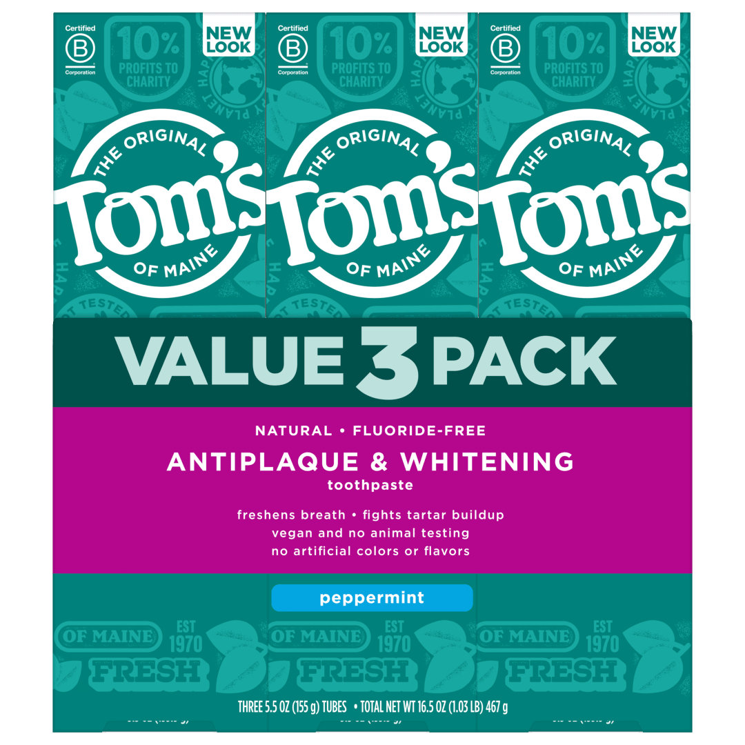 Tom's of Maine Fluoride-Free Antiplaque & Whitening Natural Toothpaste, Peppermint, 5.5 oz. 3-Pack