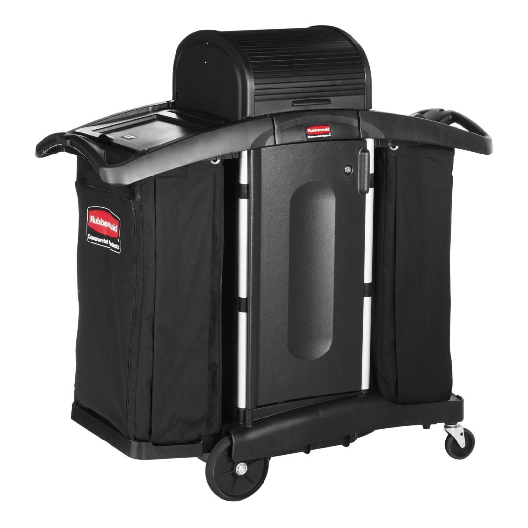 Rubbermaid Commercial Products Executive Compact Housekeeping Cart High Capacity with Doors and Hood