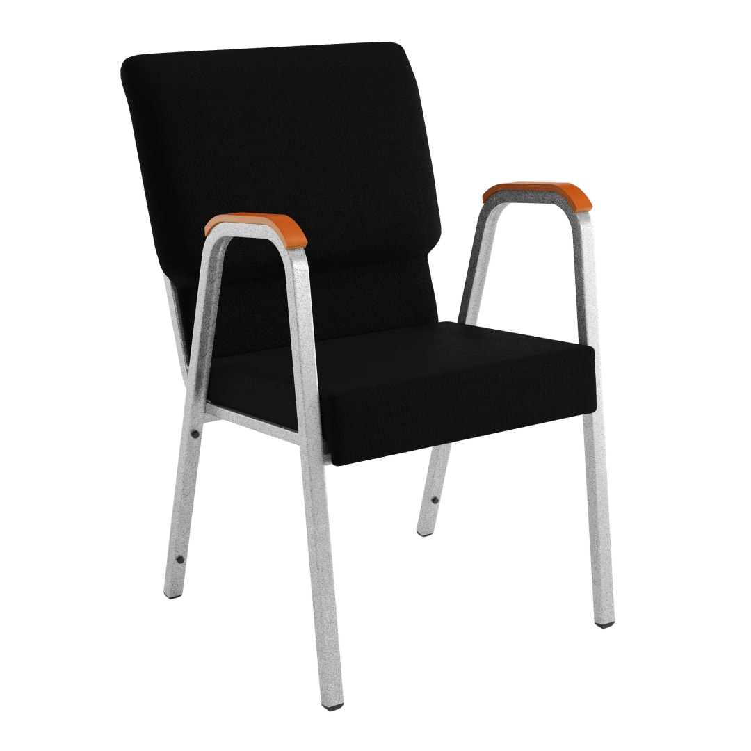 HERCULES Series 21"W Stacking Wood Accent Arm Church Chair in Black Fabric - Silver Vein Frame