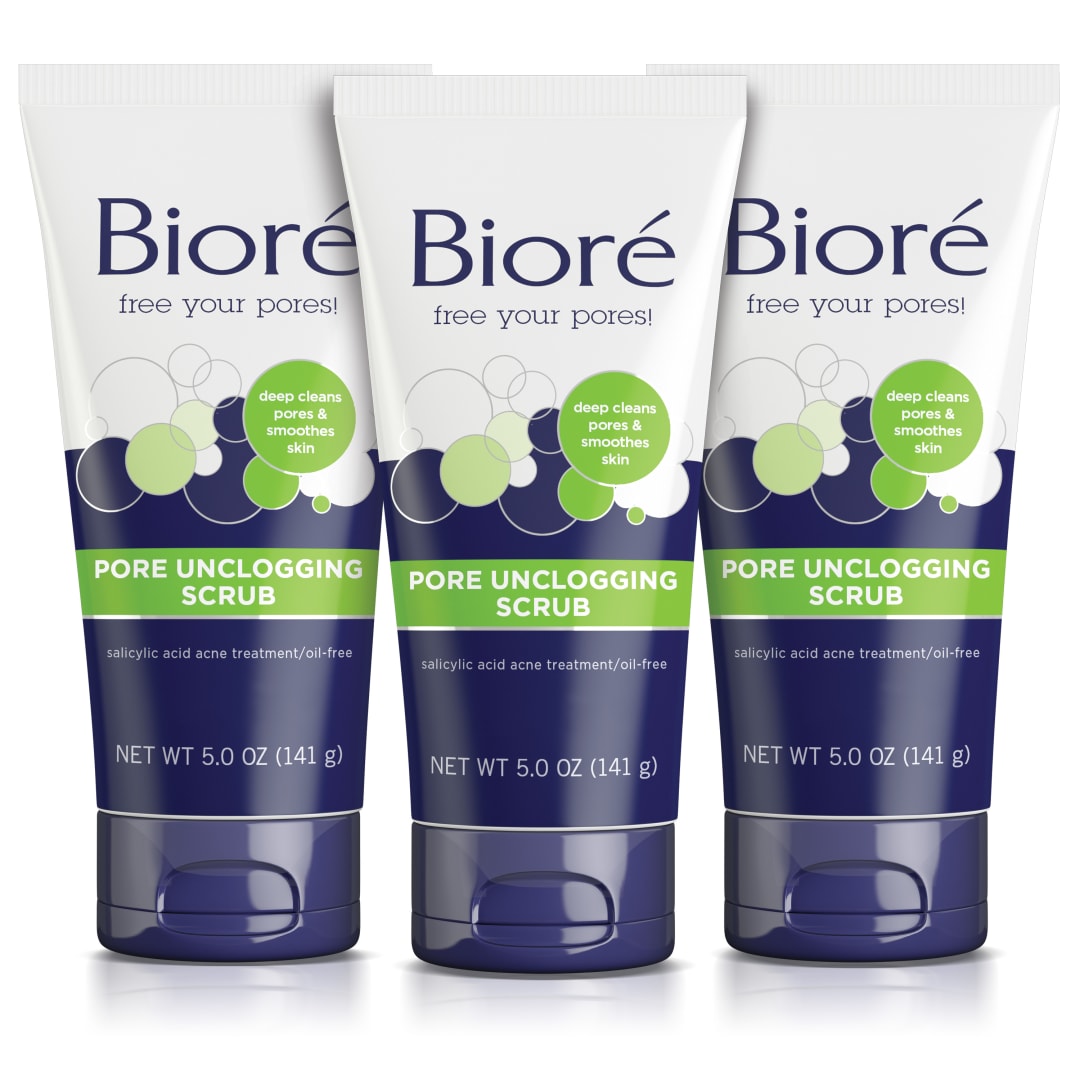 Biore Pore Unclogging Scrub With Salicylic Acid, Oil Free, 5 Oz, 3 Pack