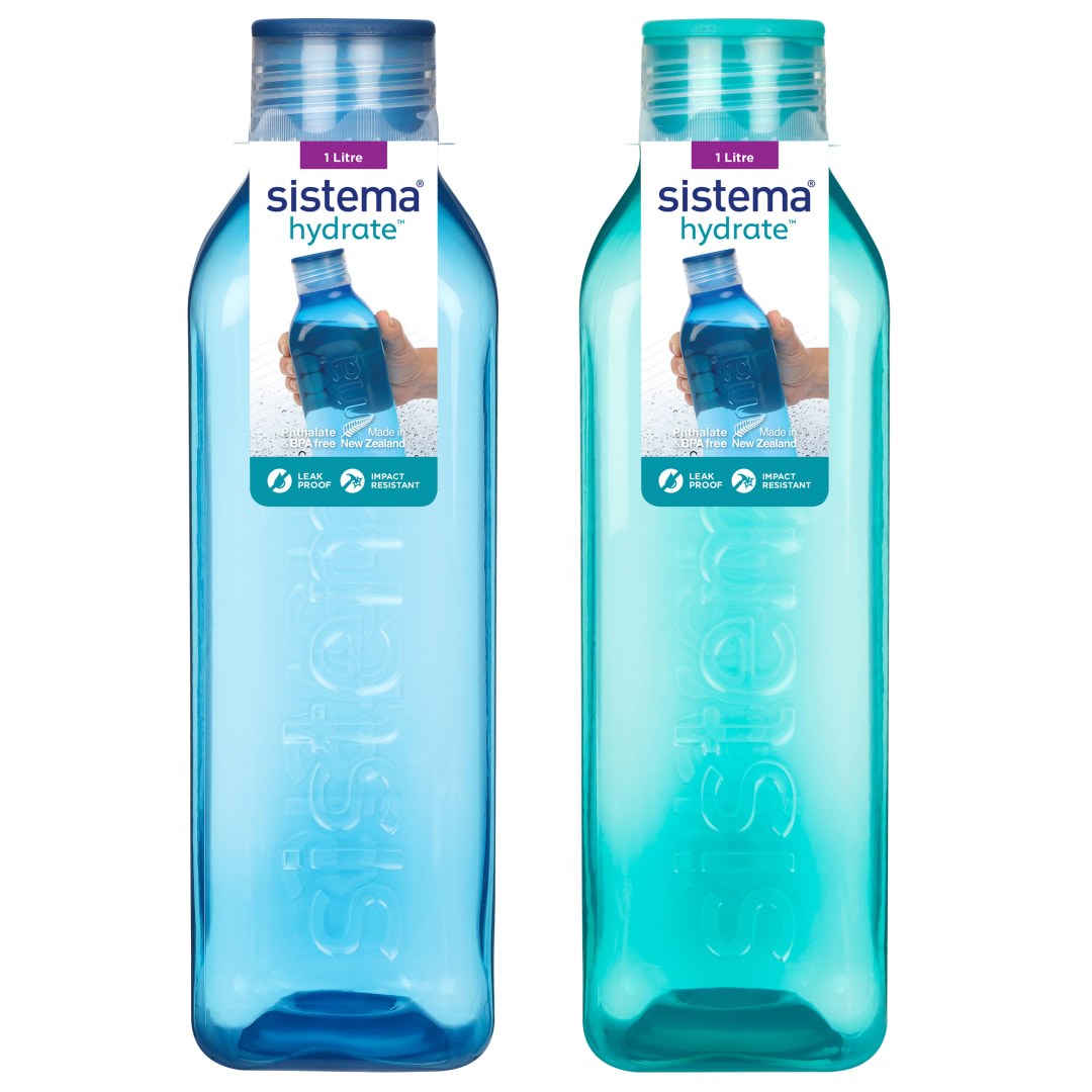 Sistema Square Botella agua 1 Litro | Hermética Botella agua niña | Piedra azul turquesa | 2 unidades