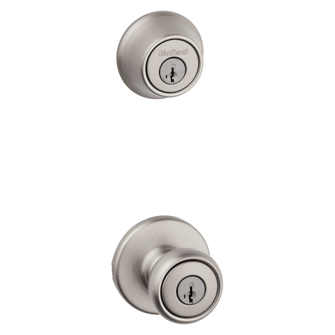 Tylo Single Cylinder Door Knob Combo Pack in Satin Nickel featuring SmartKey Security