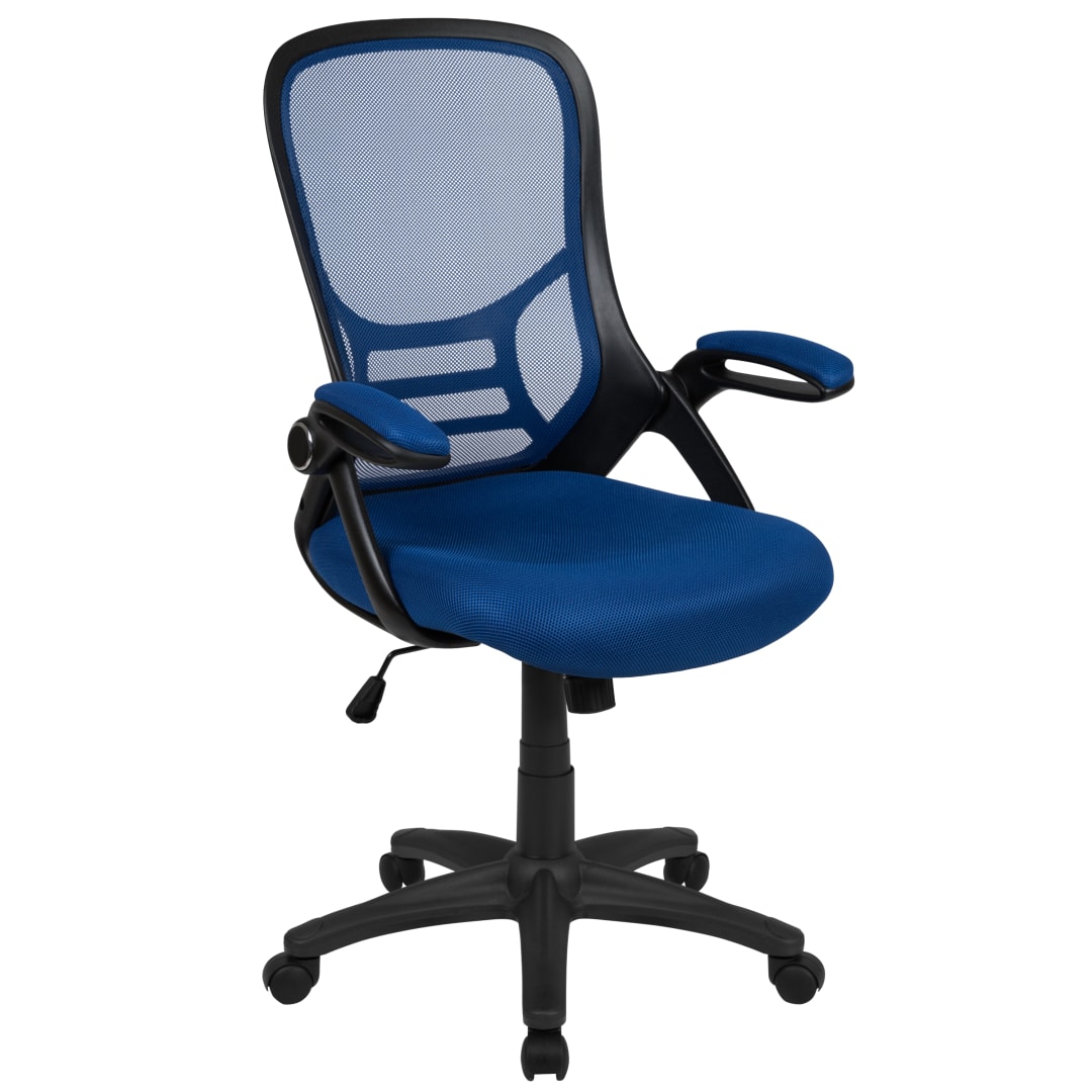 Porter High Back Blue Mesh Ergonomic Swivel Office Chair with Black Frame and Flip-up Arms