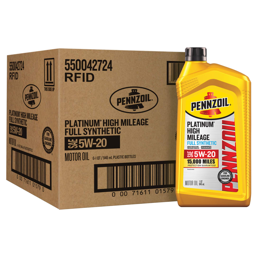 Pennzoil Platinum High Mileage Full Synthetic 5W-20 Motor Oil, 1 Quart (6 Pack)