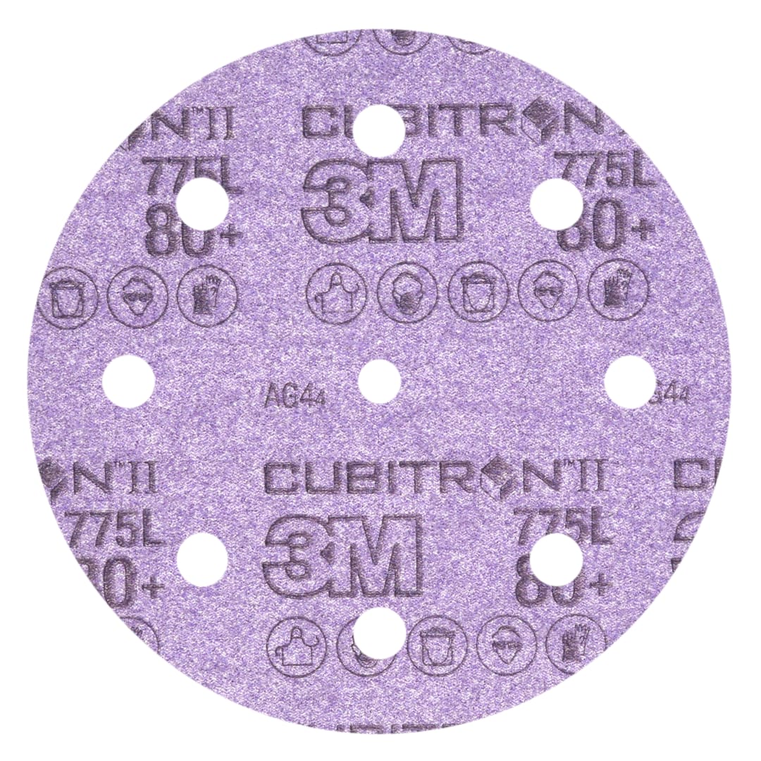 3M™ Cubitron™ II Hookit™ 775L Film Disk, 80+ 3MIL, 5 in x NH, 8HL, Die 500KE