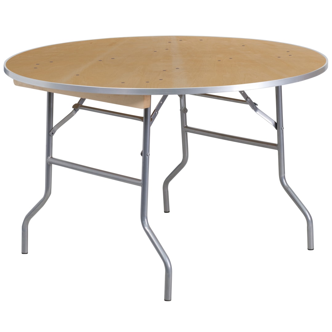 Fielder 4-Foot Round HEAVY DUTY Birchwood Folding Banquet Table with METAL Edges