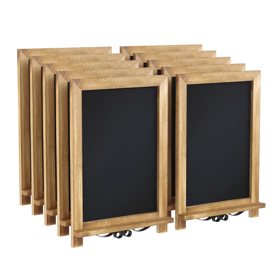 Canterbury 12" x 17" Torched Wood Tabletop Magnetic Chalkboards with Metal Scrolled Legs, Hanging Wall Chalkboards, Countertop Memo Boards, Set of 10