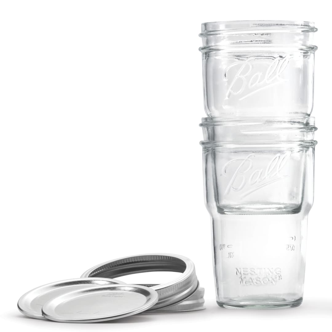 Ball® Nesting Mason Jar Set with Lids & Bands for Canning or Drinkware, Wide Mouth, Pint, 4 Pack