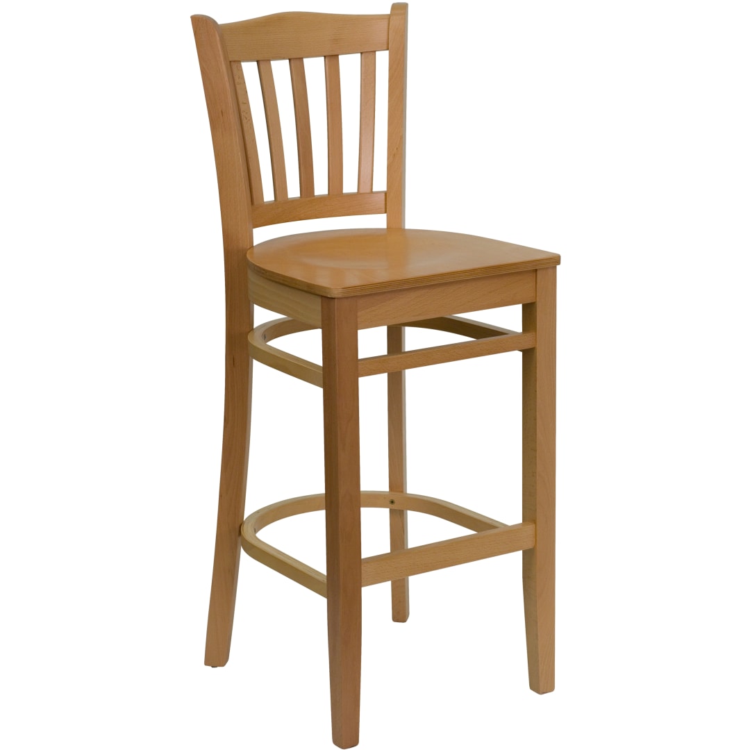 HERCULES Series Vertical Slat Back Natural Wood Restaurant Barstool