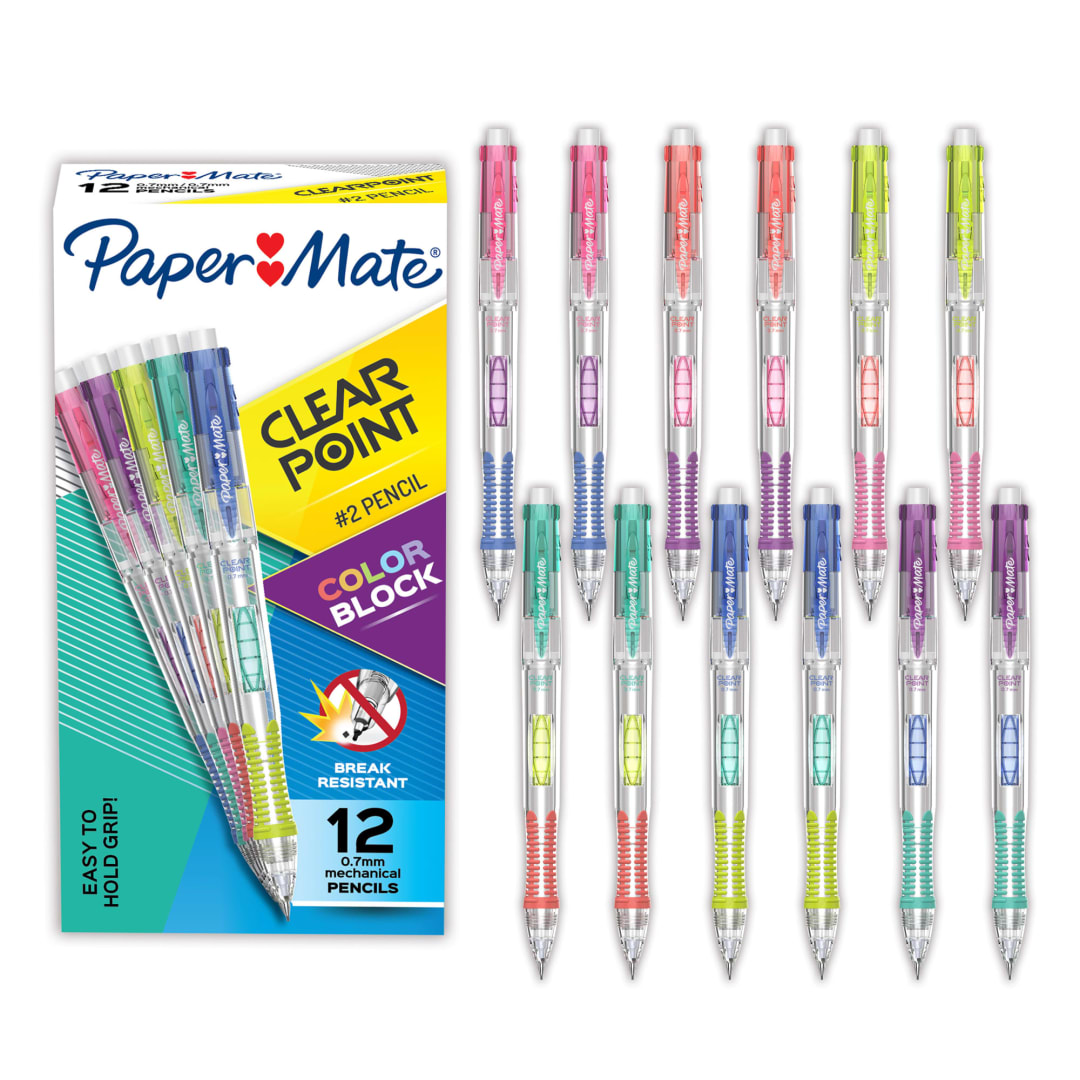 Paper Mate Clearpoint Mechanical Pencil, Color Block Edition, HB #2 Lead (0.7mm), 12 Count