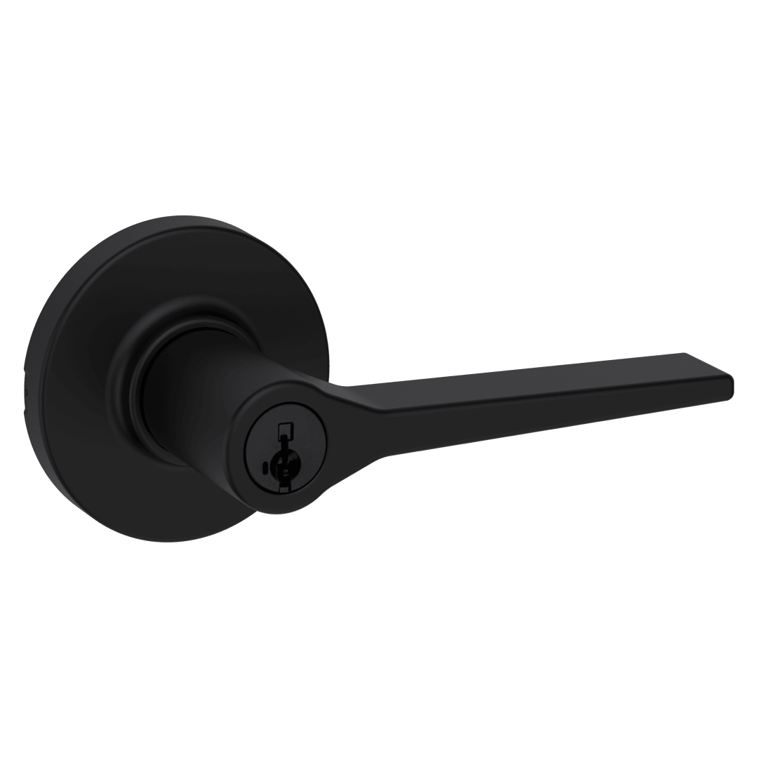 Hollis Round Keyed Entry Lever in Matte Black featuring SmartKey Security