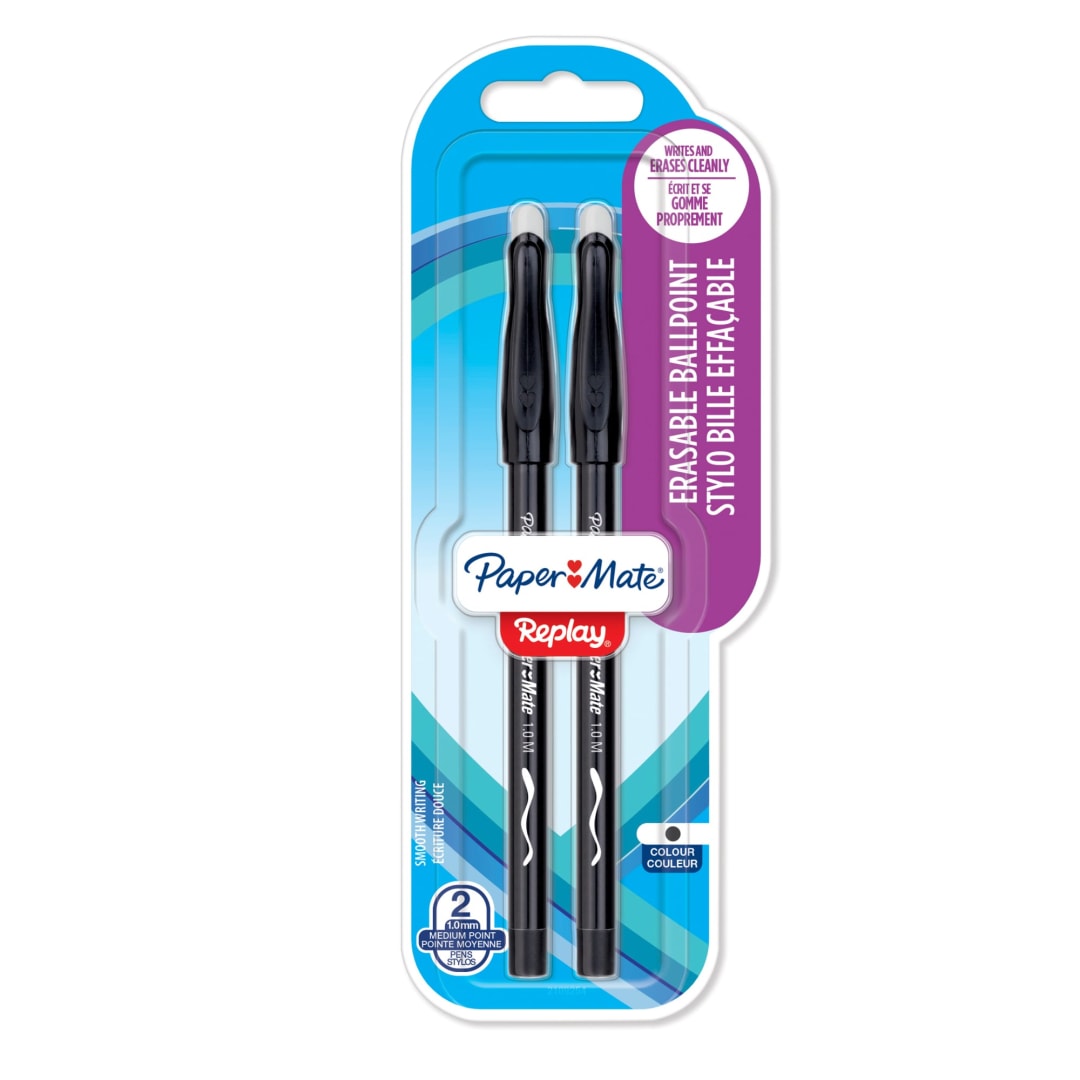 Paper Mate® Replay Erasable Ballpoint Pen | Medium Point (1.0mm) | Black | 2 Count
