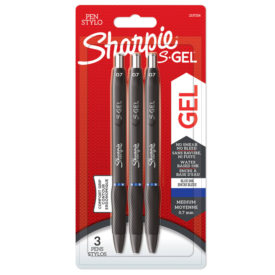 Sharpie S-Gel | Bolígrafos de gel | Punta mediana (0,7 mm) | Tinta azul | 3 unidades