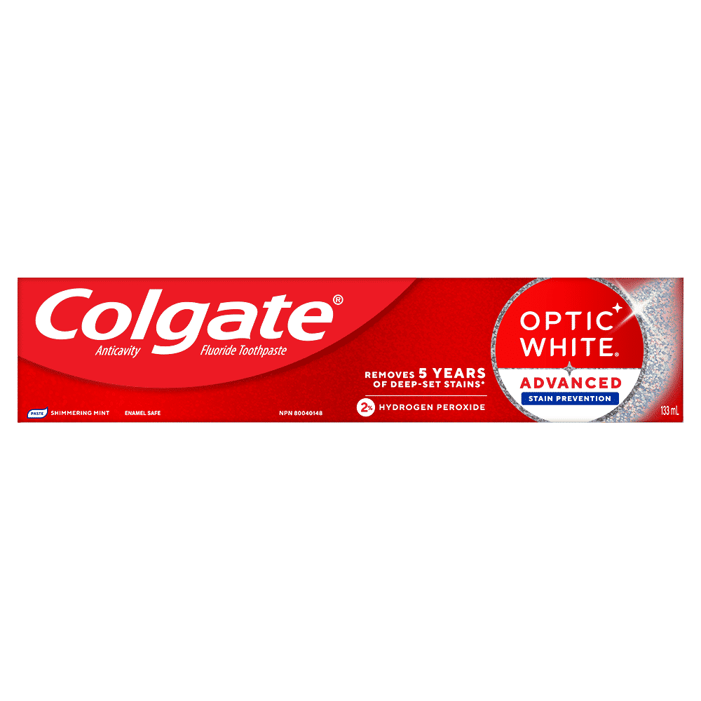 Colgate Optic White Advanced Stain Prevention Toothpaste with 2% Hydrogen Peroxide, 133 mL