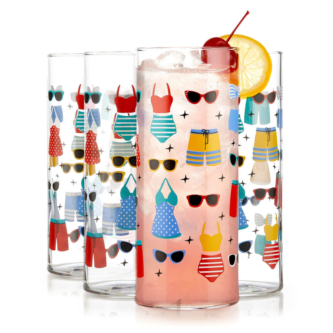 Libbey Vintage Swimsuits Cooler Glasses, 16-ounce, Set of 4
