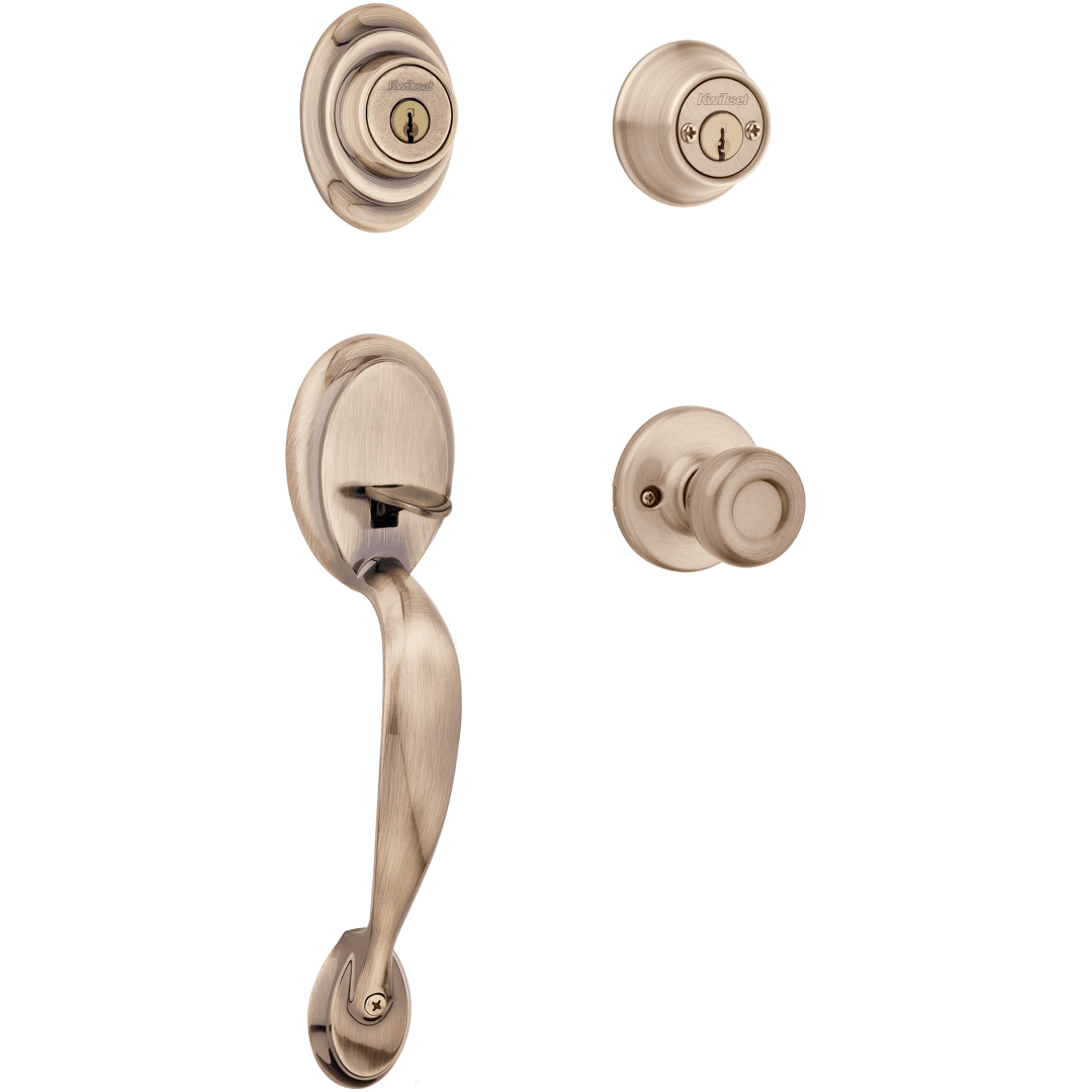 Dakota Double Cylinder Handleset w/Tylo Knob in Antique Brass