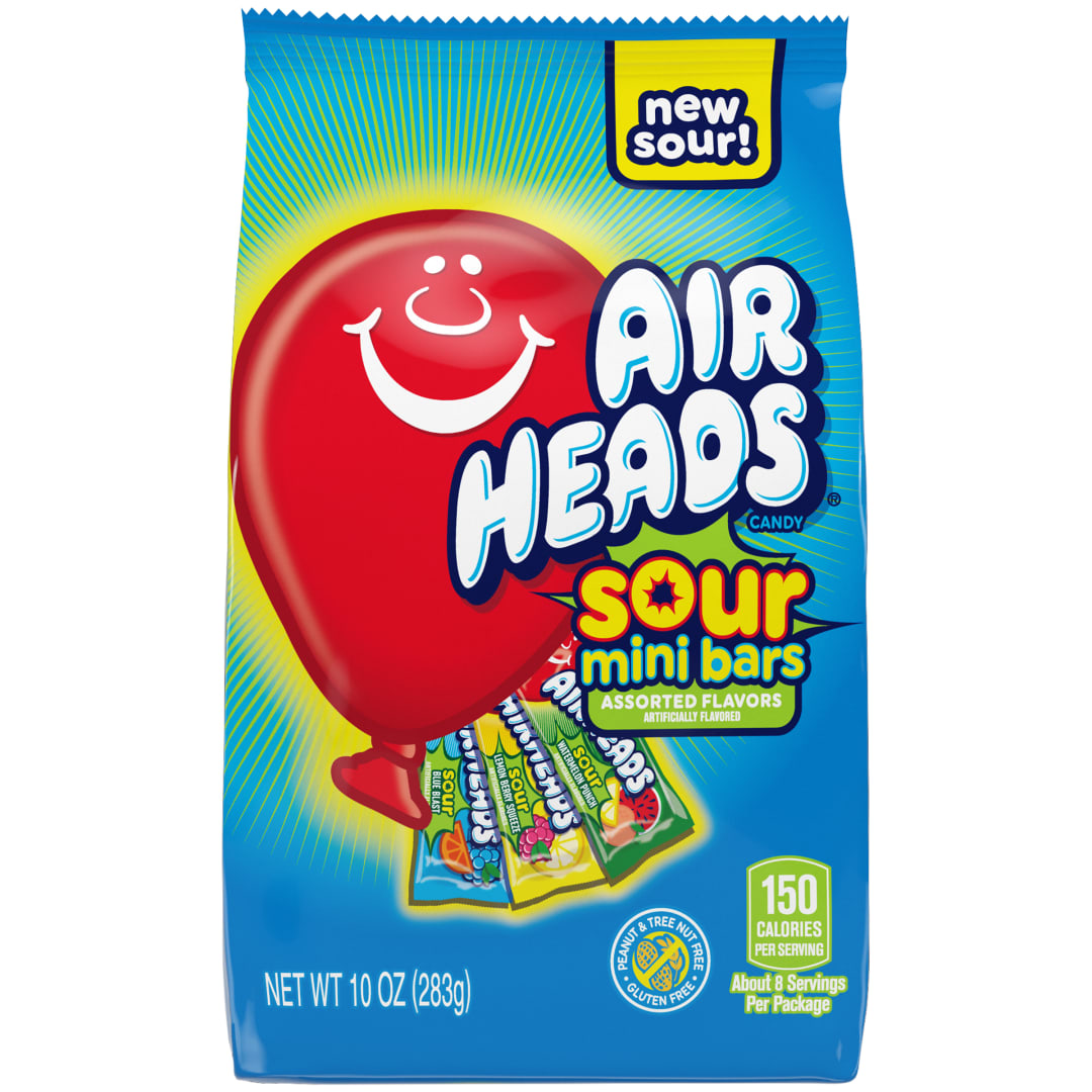 Airheads Sour Mini Bars Assorted Flavors 10 oz Stand Up Bag