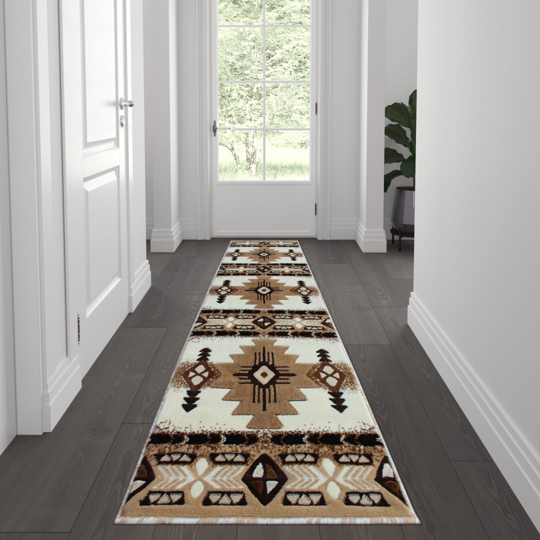 Mohave Collection 2' x 7' Ivory Traditional Southwestern Style Area Rug - Olefin Fibers with Jute Backing