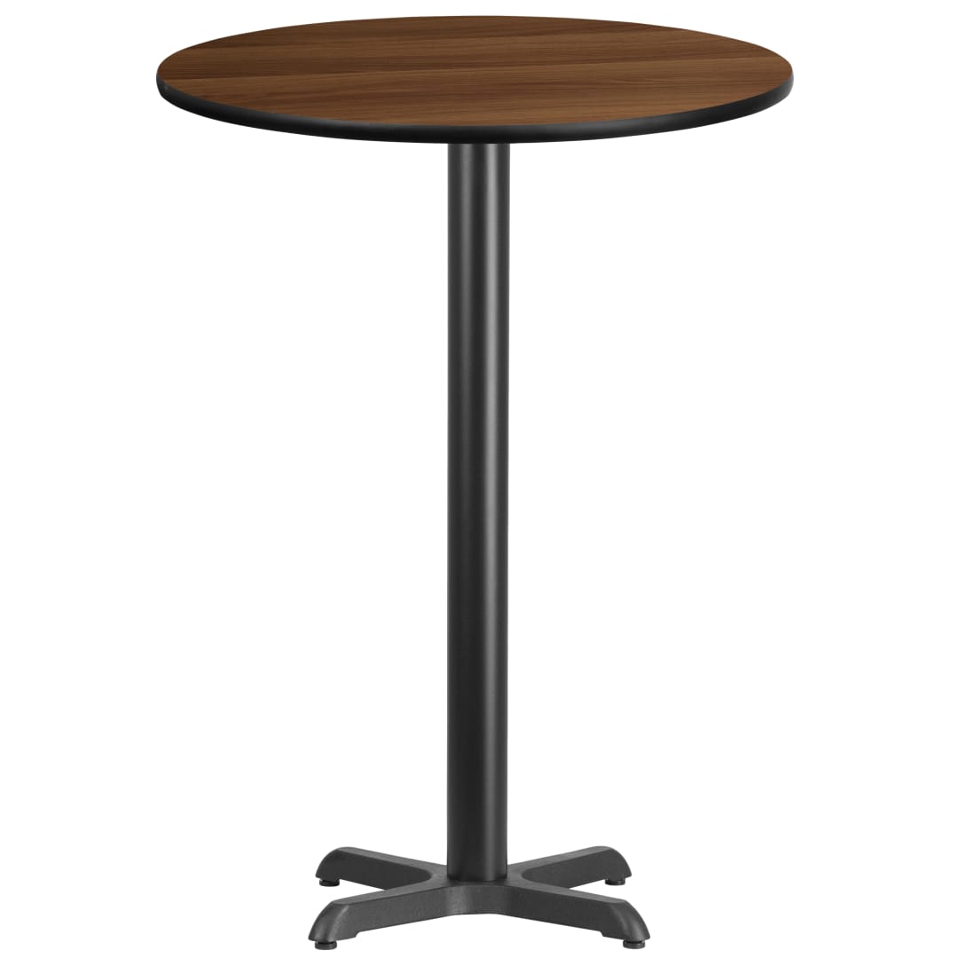 Stiles 30'' Round Walnut Laminate Table Top with 22'' x 22'' Bar Height Table Base