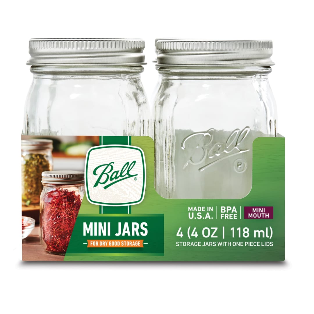 Ball Mini Jars, 4 oz Storage Jars with One-Piece Lids, 4 pack