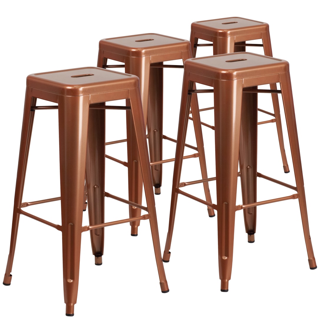 Kai Commercial Grade 4 Pack 30" High Backless Copper Indoor-Outdoor Barstool