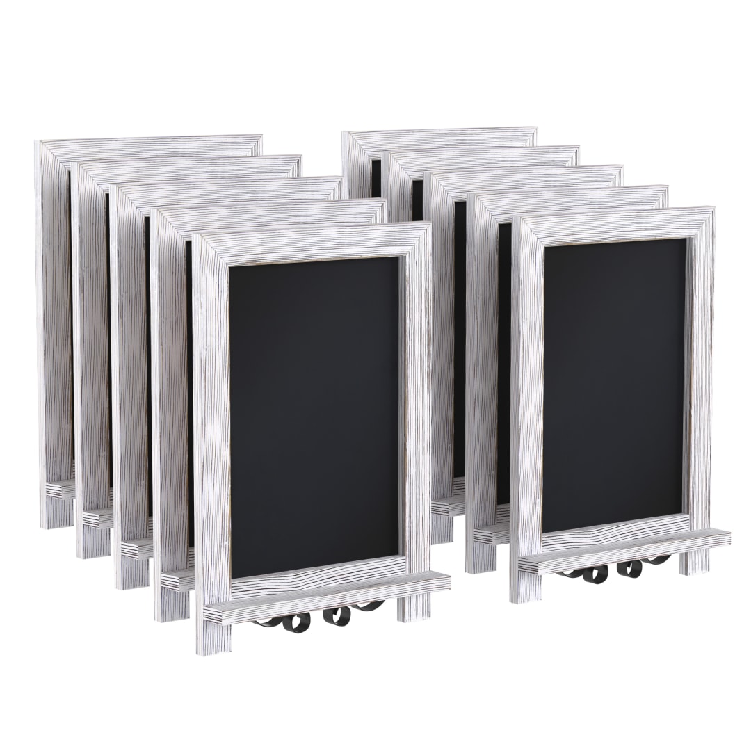Canterbury 9.5" x 14" Whitewashed Tabletop Magnetic Chalkboards with Metal Scrolled Legs, Hanging Wall Chalkboards, Countertop Memo Boards, Set of 10
