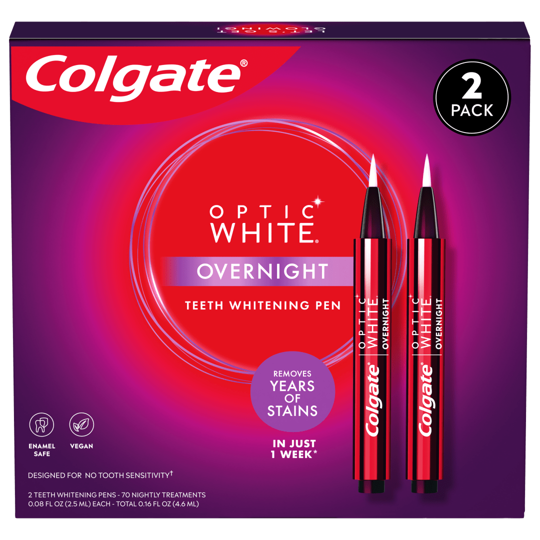 Colgate Optic White Overnight Teeth Whitening Pen, 35 Whitening Treatments, 2 Pack, 0.08 oz