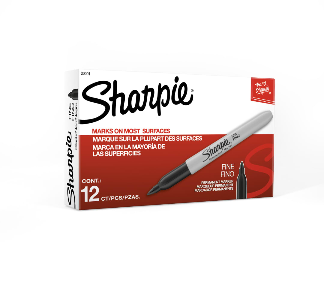 Sharpie® Permanent Markers, Fine Point, Black, 12 Count
