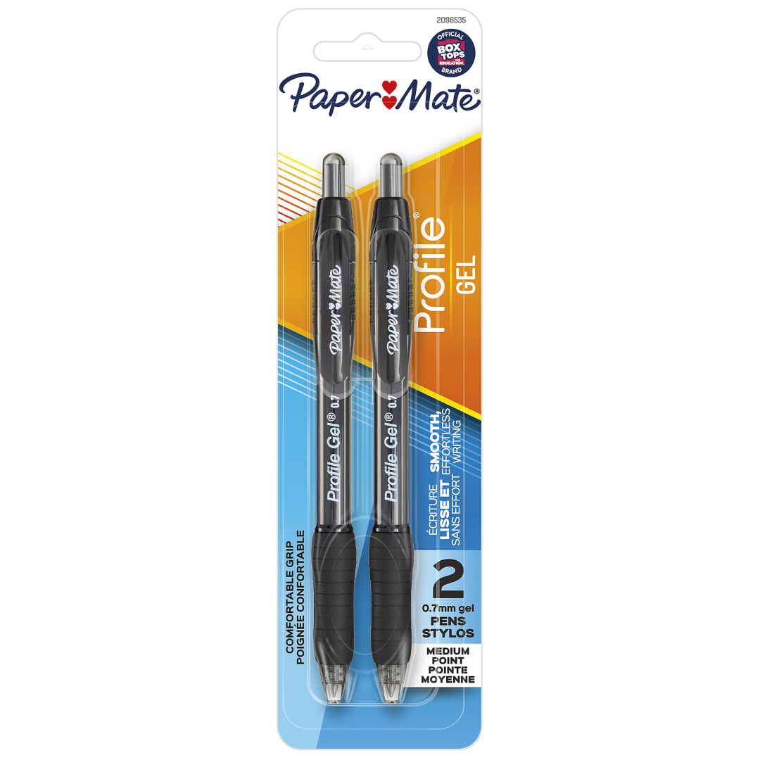 Paper Mate® Gel Pen, Profile Retractable Pen, 0.7mm, Black, 2 Count