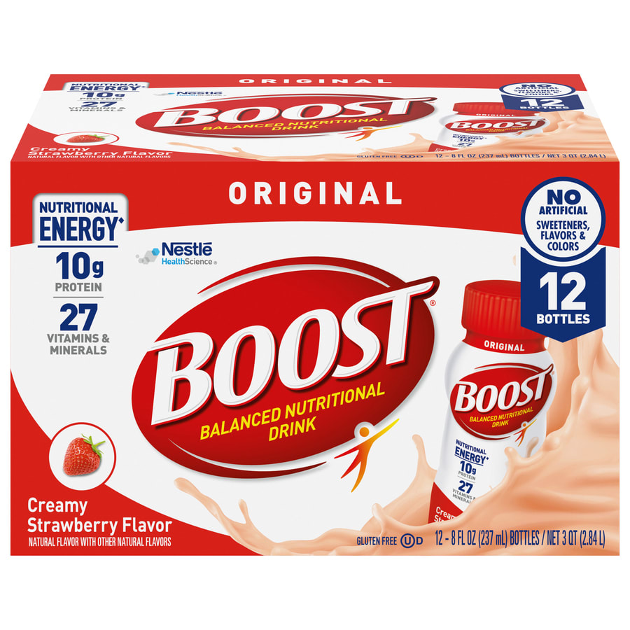 BOOST Original Nutritional Drink, Creamy Strawberry, 10 g Protein, 12 Pack - 8 fl oz Cartons