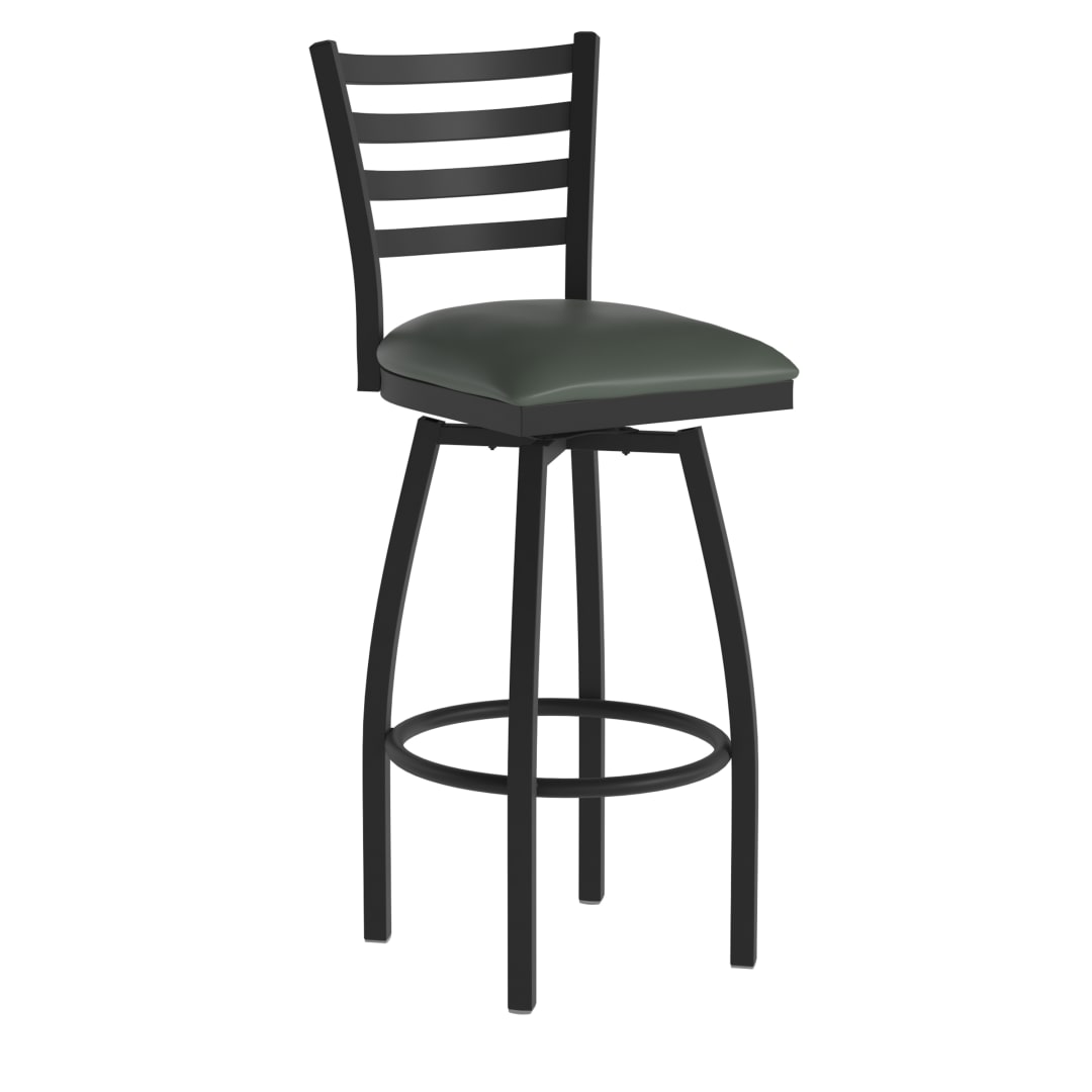 HERCULES Black Ladder Back Swivel Metal Barstool - Green Vinyl Seat