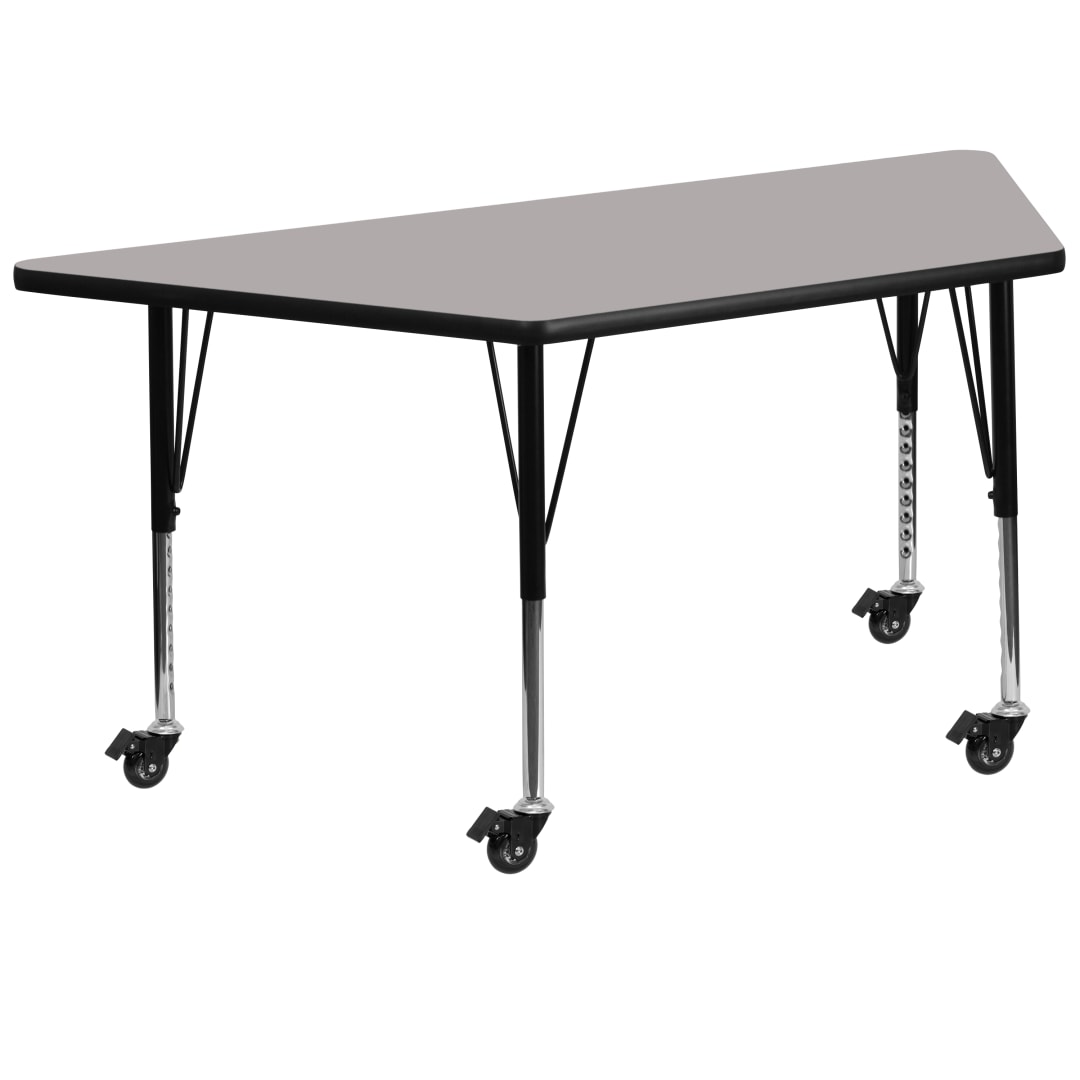 Wren Mobile 29''W x 57''L Trapezoid Grey HP Laminate Activity Table - Height Adjustable Short Legs