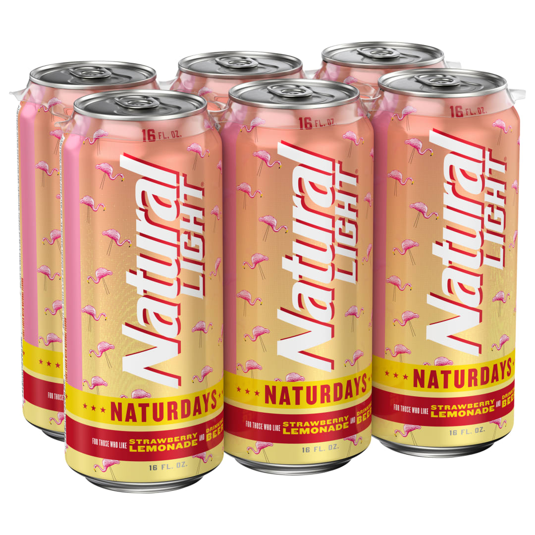 Natural Light Naturdays Strawberry Lemonade Beer, 6 Pack 16 fl. oz. Cans, 4.2% ABV